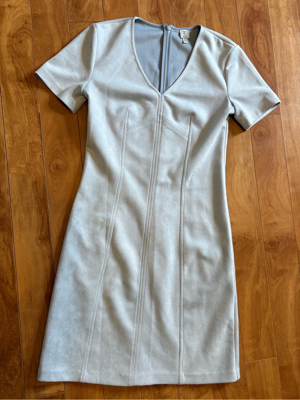 Powder Blue V-Neck Sheath Dress | Faux Suede